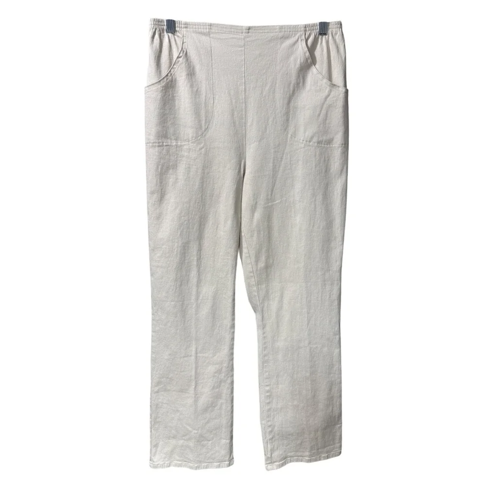 Denim & Co Womens Large Beige Elastic Waist Cotton Stretch Pull On Pants Casual